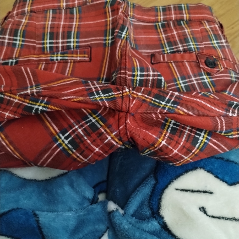 Royal Bones By Daang Goodman Hot Topic Plaid Punk Pants 32 Red S2012 Nwot - Picture 9 of 10
